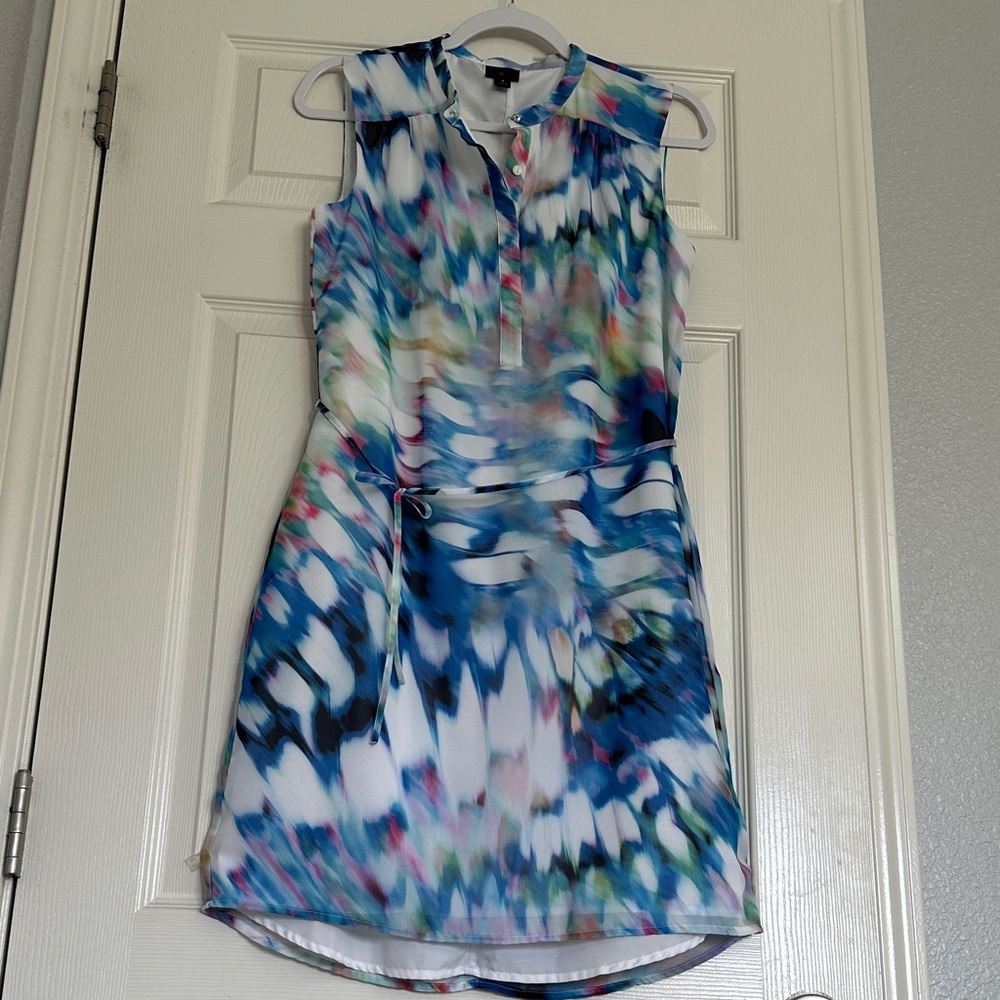 Worthington Blue, White & Pink Abstract Print Sleeveless Dress